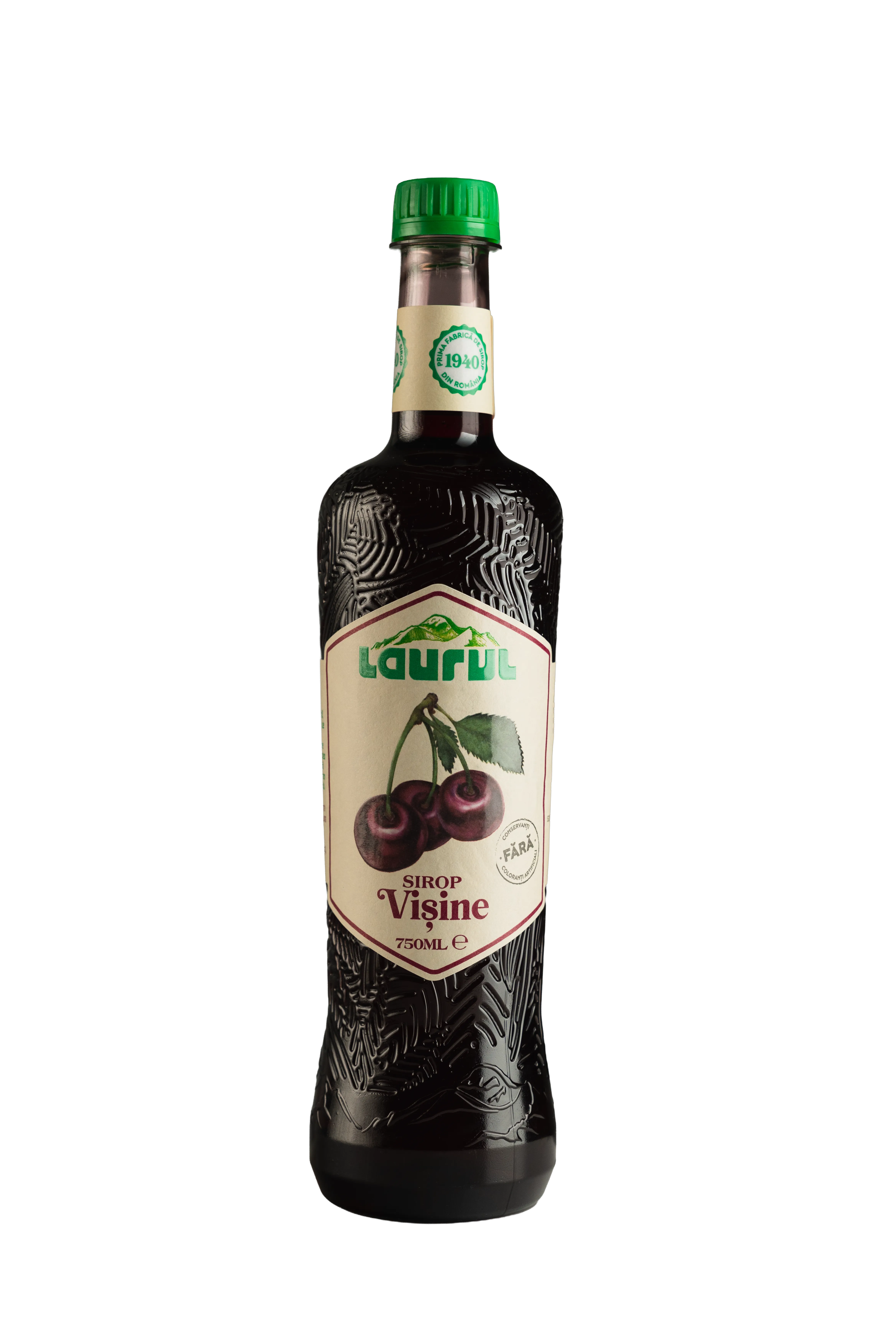 A cherry syrup bottle, isolated on white