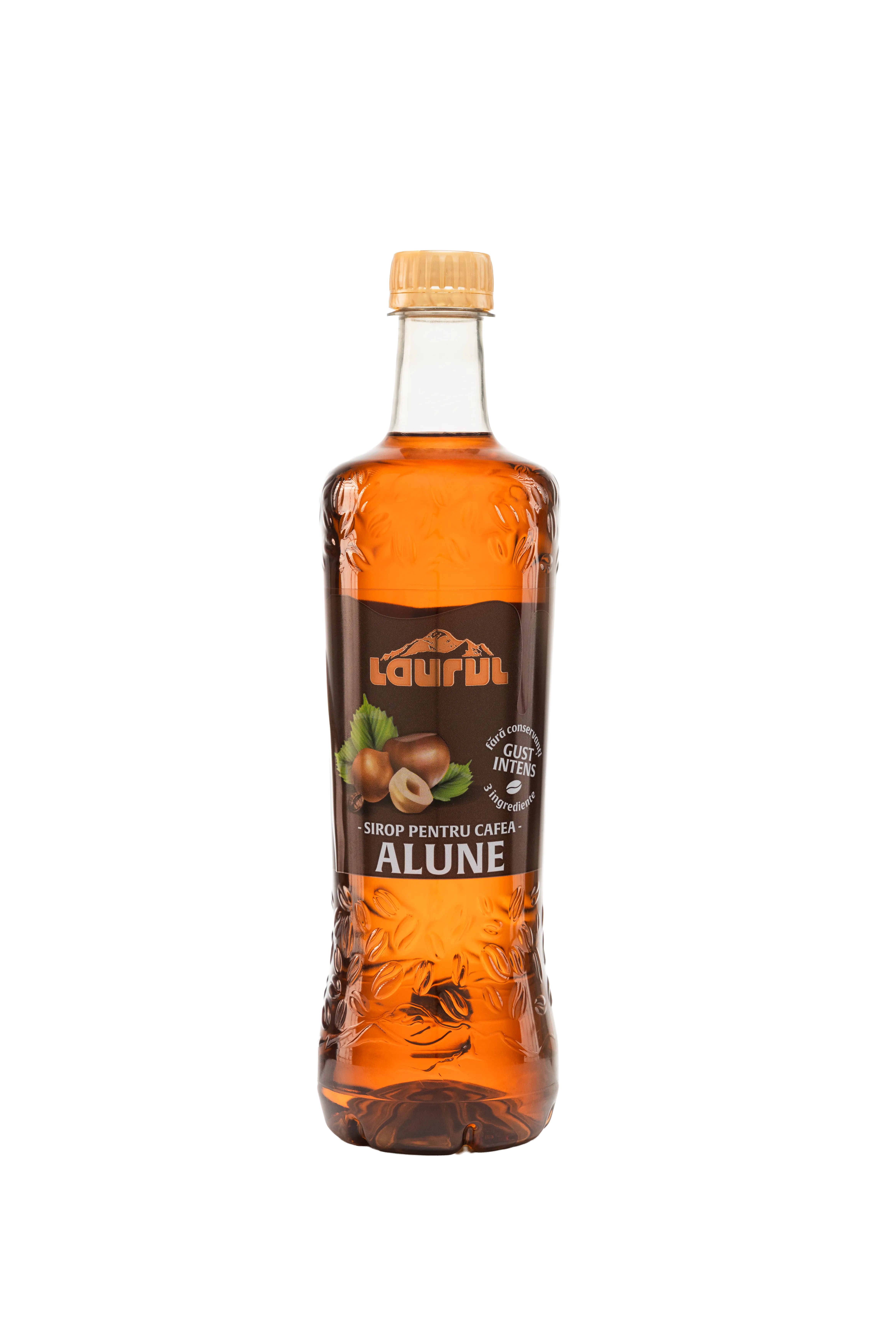 A hazelnut coffee syrup bottle, isolated on white